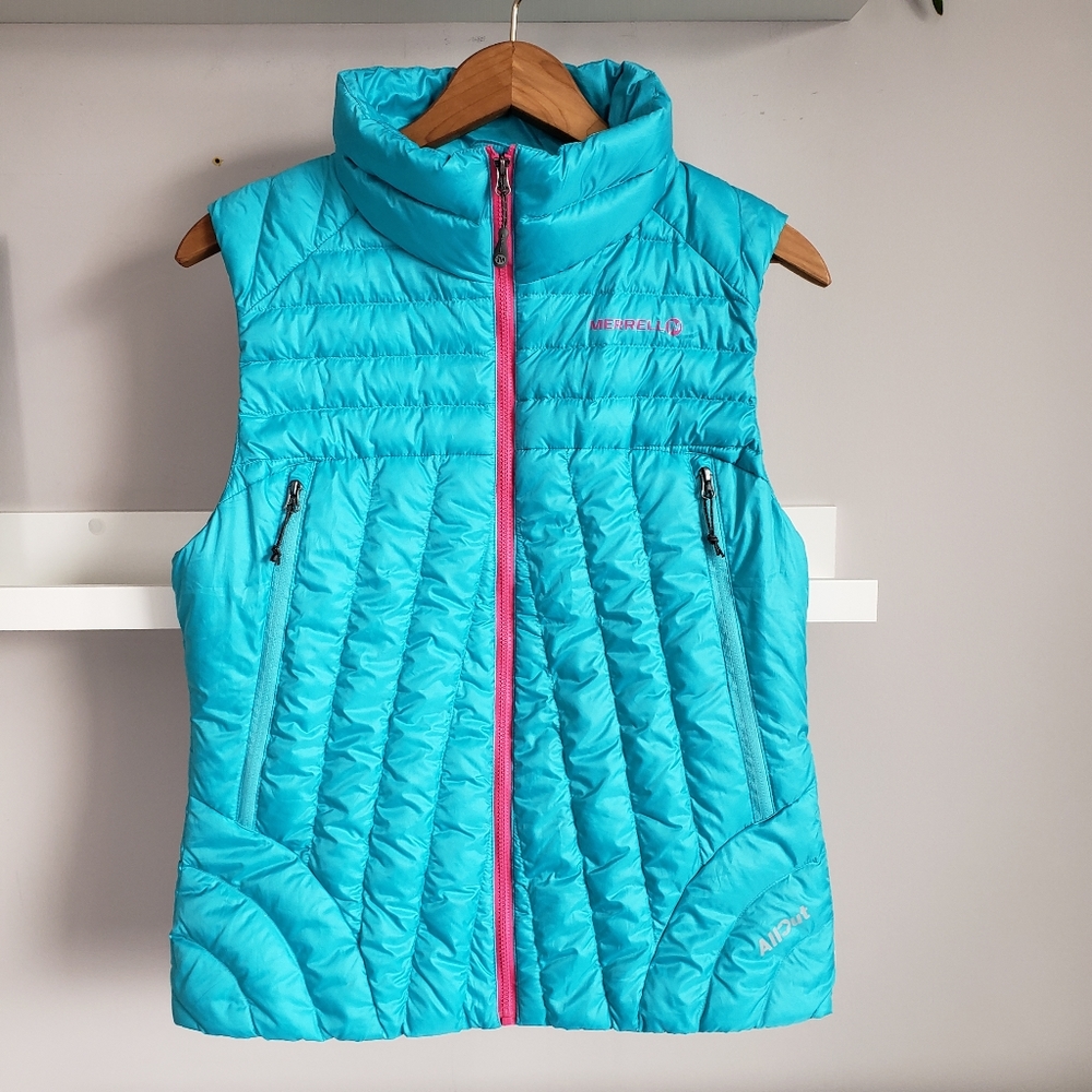 Merrell Turquoise Quilted Puffer Vest with Pink Zipper